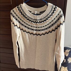 LOFT Women's Sweater with Cream and Black Geometric Design